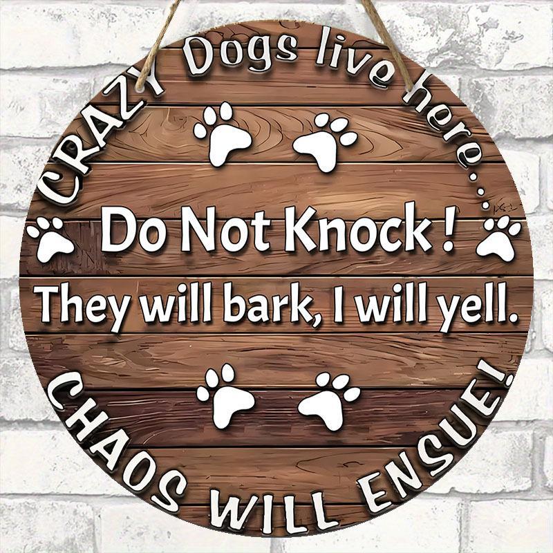 Dog Paw Pattern Wooden Hanging Sign, Crazy Dogs Live Here Hanging Ornament, Funny Hanging Decoration for Home Garden Party, Home Decor 3