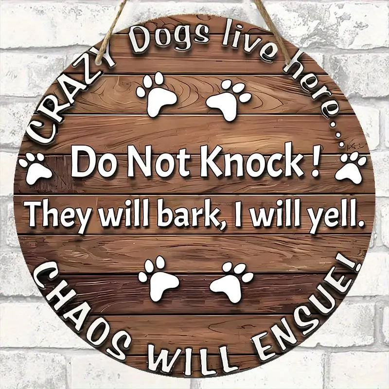 Dog Paw Pattern Wooden Hanging Sign, Crazy Dogs Live Here Hanging Ornament, Funny Hanging Decoration for Home Garden Party, Home Decor 3