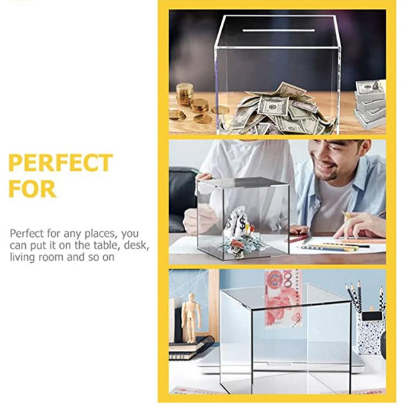 Product Introduction of [HHH]1Pc 12CM Transparent Acrylic Children's Piggy Bank Is Not Advisable Square Large Capacity Money Saving Box Coin  Box 24