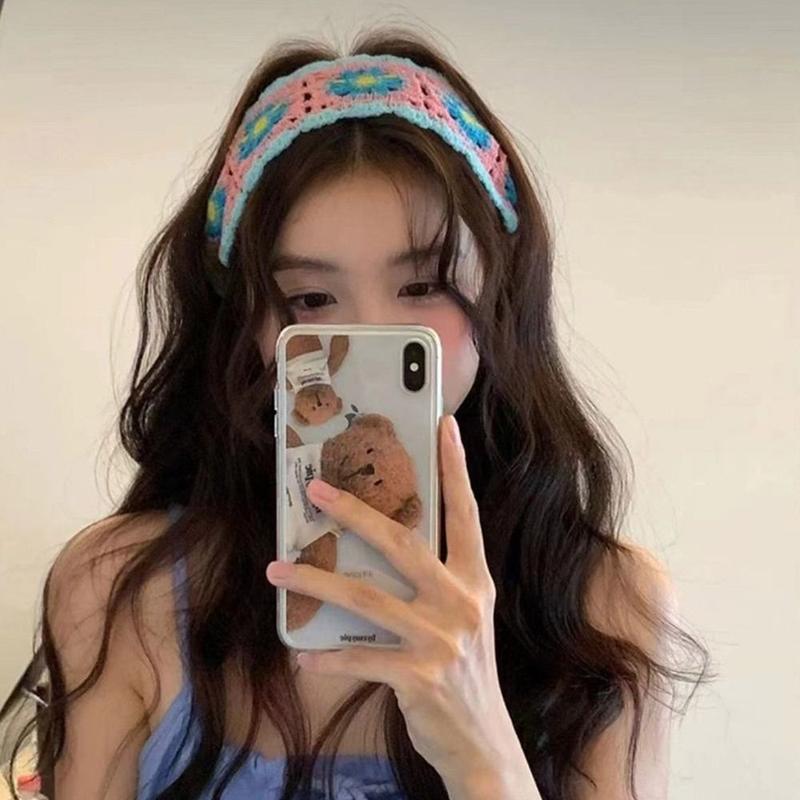 Colorful Ethnic Style Triangular Headscarf Colorful Dopamine Sweet Hair Bands Knitted Bandanas for Women Girls 0