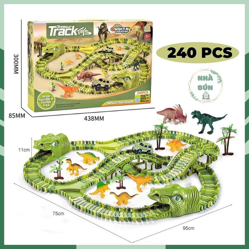 Đồ Chơi Bộ Lắp Ráp Đường Đua Ô Tô Khủng Long, lắp Ghép Đường Ray Cỡ Lớn 240 Chi Tiết, Cho Bé Phát Triển Được Kĩ Năng Và Tư Duy Kèm 1 Chiếc Xe Tháo Lắp Toy A60 Kem