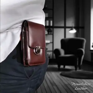 Dompet Hp 7 Inch Pinggang Pria Kulit Asli Single & Dobel 2 Slot Cokelat Hitam