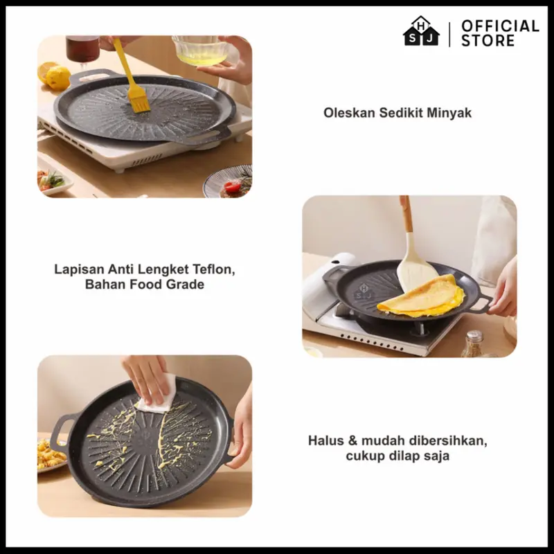 Grill Pan Premium BBQ Korean Wajan Panggangan Anti Lengket Serbaguna Alat Baja Teflon Kitchenware Bonus Set Capitan 4