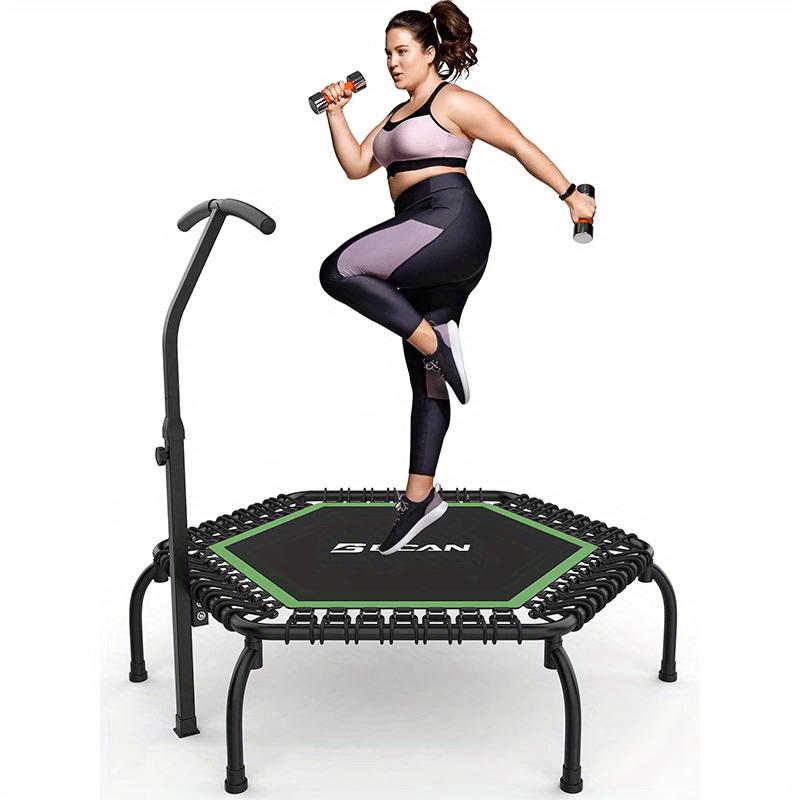 TikTok Shop Hot 550 LBS Foldable Mini Trampoline 48 Fitness Trampoline with Bungees U T Shape Adjustable Foam Handle Stable Quiet Exercise Rebounder for Adults Indoor Garden Workout