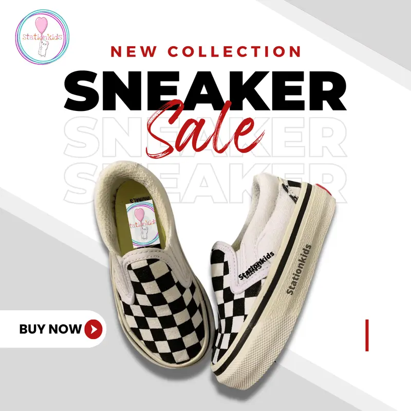 STKIDS Sepatu Anak Laki-laki Perempuan Slip on Checkerboard VNS Black White 1
