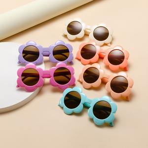 แว่นกันแดดดอกไม้สำหรับเด็ก, กรอบกลมหลากสี, ม่านบังแดด, ดีไซน์น่ารัก, ป้องกันรังสียูวี, เหมาะสำหรับทารก