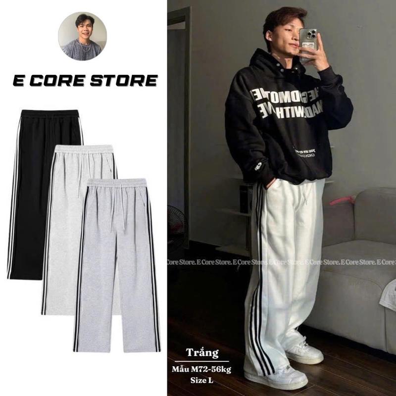 (ĐỘC QUYỀN E CORE STORE+THÀNH ĐƠN GIẢN ) Quần nỉ 3 sọc thể thao Form rộng phủ giày chất liệu nỉ 2 da mềm mịn có dây rút điều chỉnh Nam Menswear Pants Cotton Sport Ong Tập Gym Tập Thể Dục Tổ Ong