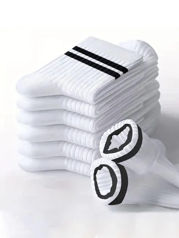 Men's 6 Pairs Colorblock Striped Print Crew Socks, Casual Comfortable Breathable Mid-calf Socks for Daily Wear, Menswear Socks for Men 3