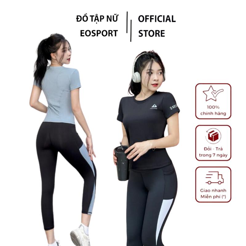 Bộ quần áo thể thao tập gym, yoga nữ, quần lửng co giãn kết hợp áo thun tay ngắn mát mịn thấm hút mồ hôi(L01) Sport Chạy Bộ  Tập Yoga