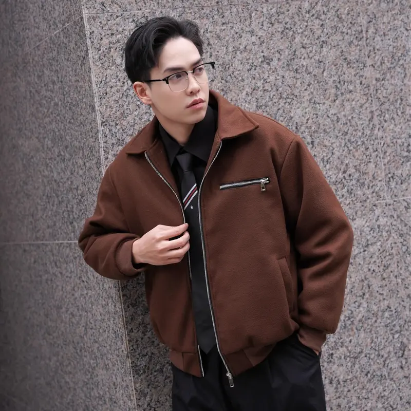 BOB014 Áo Khoác Dạ Bomber MANDO khoá Zip Kim Loại Lót Trần Bông Ấm Áp Dày Dặn Đứng Form Menswear Jacket 0