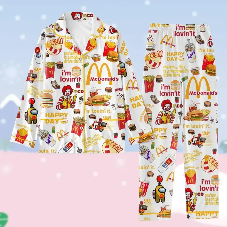 McDon@ld Pajamas Christmas, Fast Food Pajamas Set, Worker Matching Pajamas Set, McDon@lds Addict Pajamas Family, Food Midnight Shirt