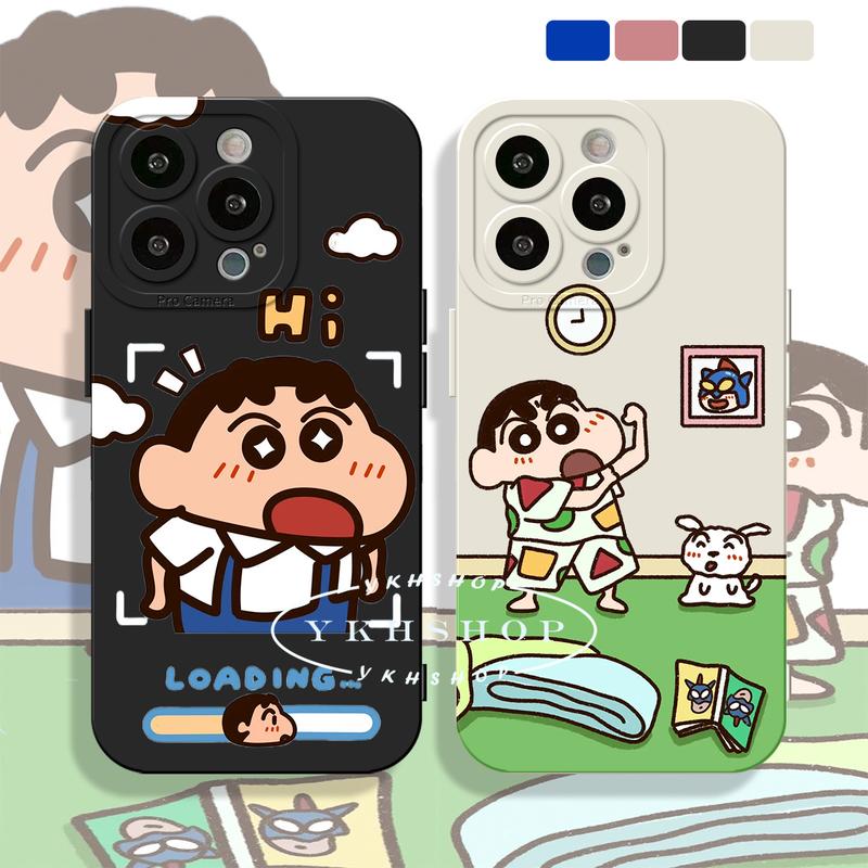 Bảo vệ ống kính máy ảnh, vỏ Shin-chan cho OPPO A16, A17, A17K, A16K, A5, A9, A12, A15, A5S, A31, A92, A54, A74, A57, A77S, A76, 4G, A94, A95, A96, 5G, phim hoạt hình dễ thương, ốp điện thoại cặp đôi silicon mềm cho bé gái và bé trai