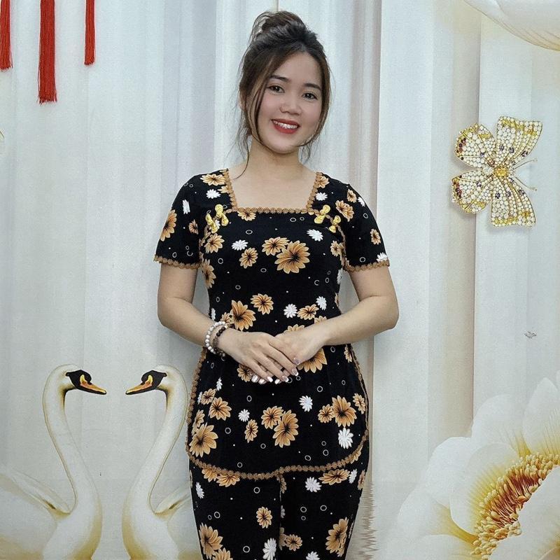 A65 Đồ bộ sẩm bông thun nữ trung niên hoạ tiết bông loang bắt mắt thương hiệu Hải Sơn Women 3