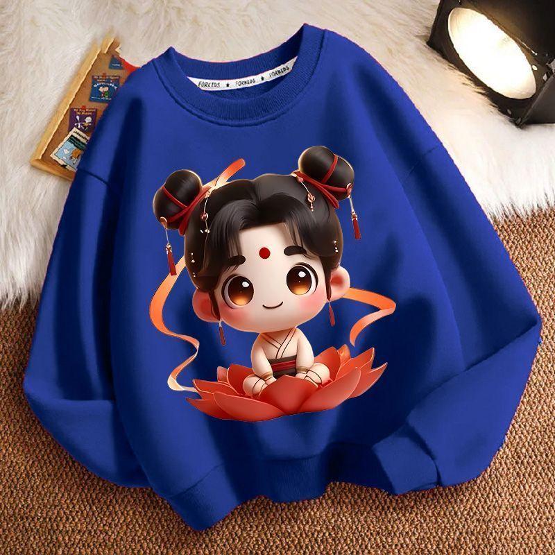 Product Introduction of Youth Nezha Lotus Spring Autumn Winter New Men Women Small Medium Large Children Sweatshirt Round Neck Thickened Long Sleeve Loose Top Menswear Hoodie 6