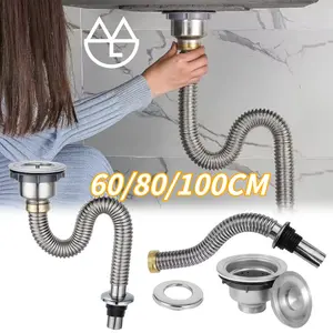 60/80/100CM Selang Sink Cuci Piring Stainless Steel 304 Selang Wastafel Cuci Piring Afur Anti Tikus