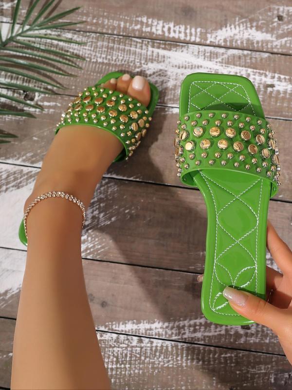 Women's Fashionable Studded Decorated Slide Sandals, Casual Comfortable Flat Sandals for Summer, Lightweight Breathable Shoes for Daily Wear, Girl 4