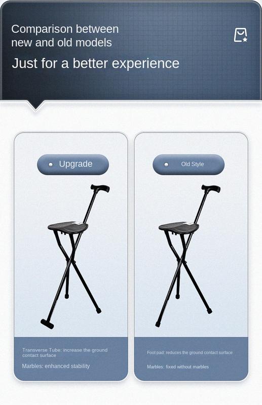 Product Introduction of @ Portable Folding Crutch Stool Aluminum Alloy Tripod Crutch Chair Multi-Functional Non-Slip Crutch Stool Chair for the Elderly Healthcare Equipment Stick Foldable 11