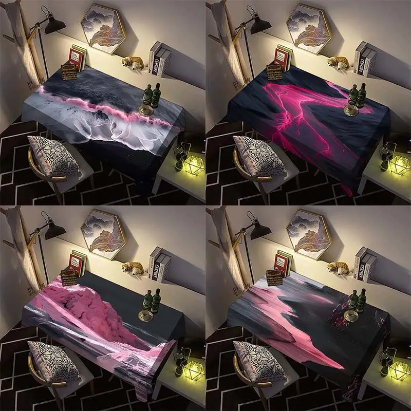 Dustproof Decorative Cloth Good-looking Black Pink Premium Beach Landscape Home Table Cloth Dormitory Desk Coffee Table