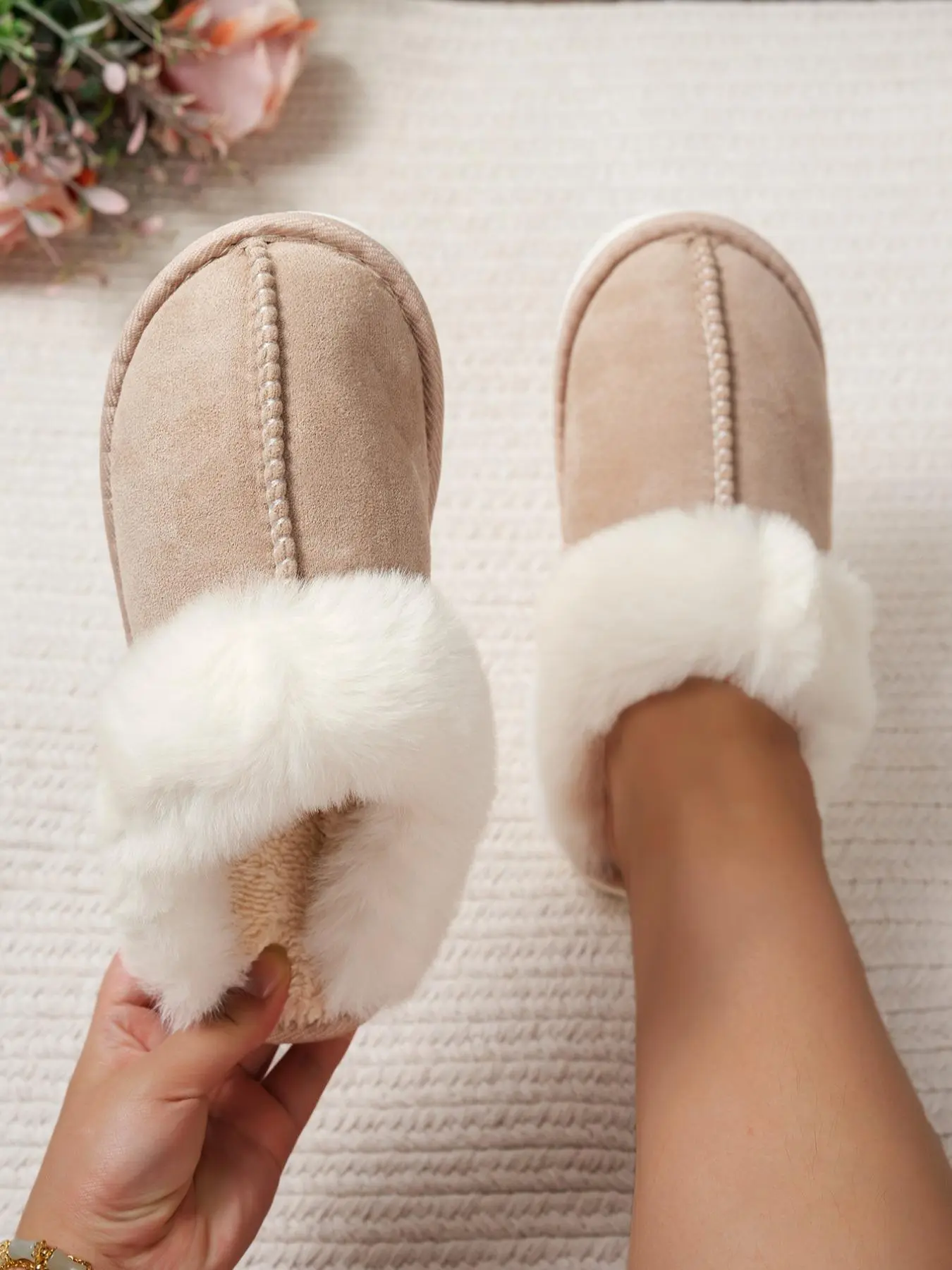 Women's Solid Color Fluffy Lined Slippers, Casual Soft Comfortable Home Slippers for Fall & Winter, Fluffy Plush Bedroom Slippers for Indoor and Outdoor