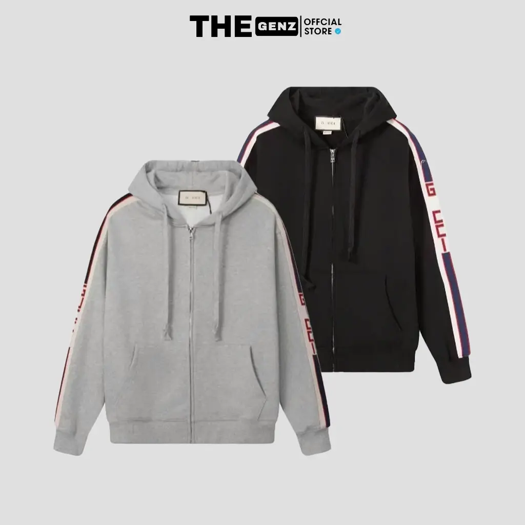 Áo Khoác Hoddie ZIp Gu Chì Sọc Dây Vai - Vải Nỉ Chân Cotton Cua Dày Dặn , Thời Trang Cao Cấp