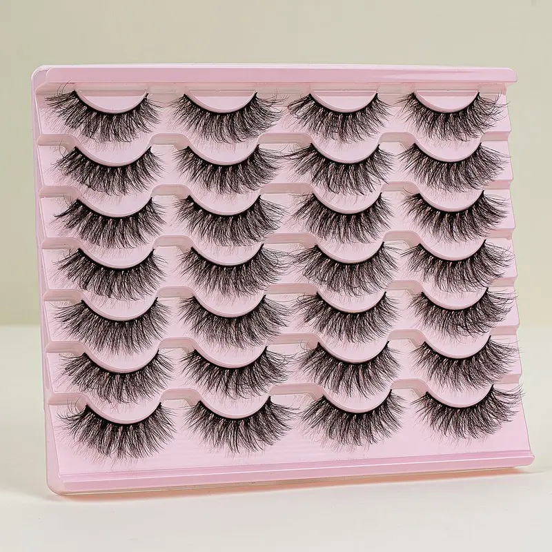 Fluffy False Eyelashes, 14 Pairs Natural Curling Eye Makeup Strip Lashes, Full Volume Eyelash for Lashes Extensions, Suitable for Women and Girls, Cosmetic 4