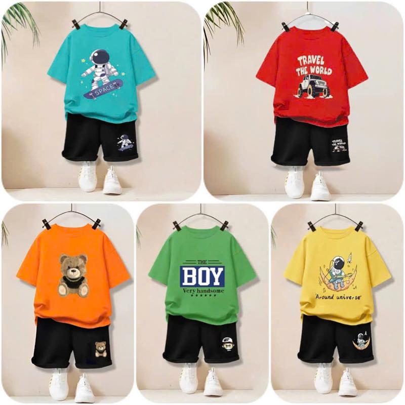 Combo 5 bộ cộc tay quần cộc cho bé trai nhiều hình in dễ thương size 10-55kg Cotton