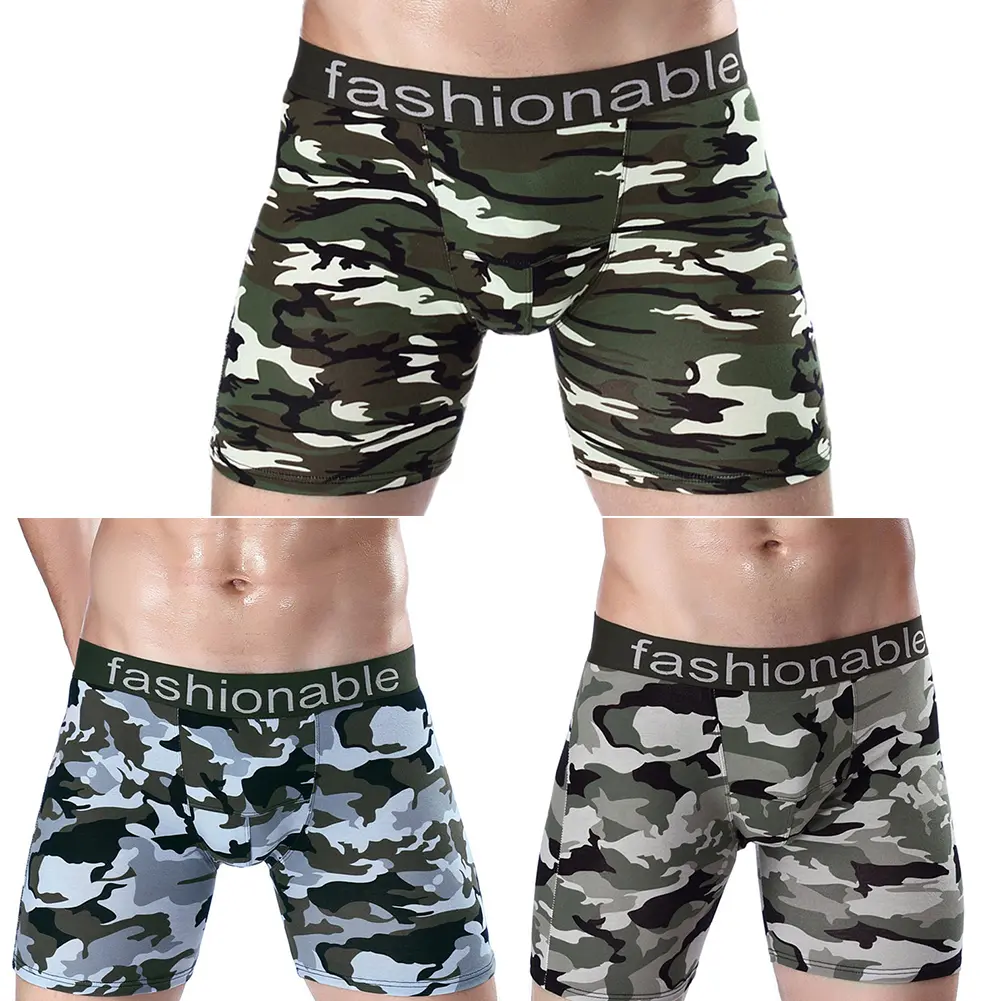 Camouflage Long Leg  Sports Shorts U Convex Men Underwear Underpants Briefs