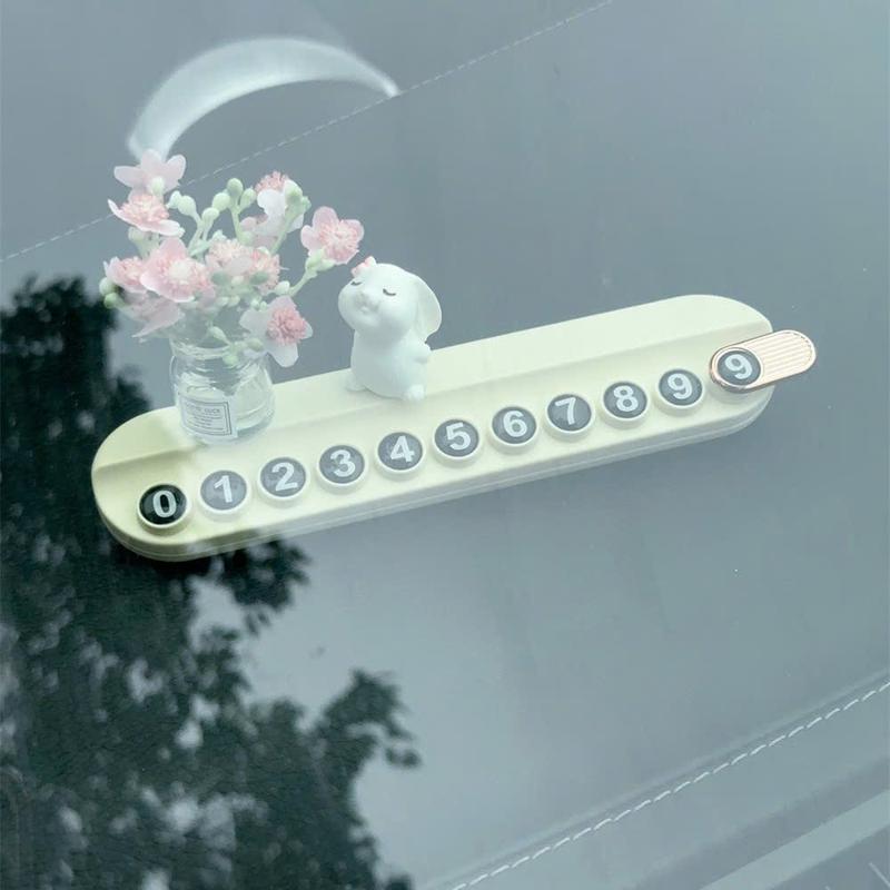 Bảng số điện thoại ô tô, bảng báo số điện thoại thỏ & bình hoa xinh xắn siêu dễ thương decor ô tô 7