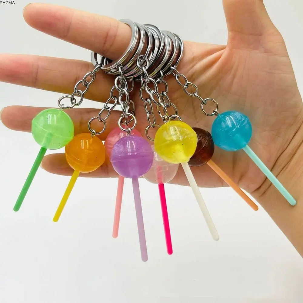 SHGMA Lovely 3D Food Lollipop Keychain Jelly-colored Transparent Simulation Lollipop Resin Bag Ornaments Candy Key Rings Handbag Pendants