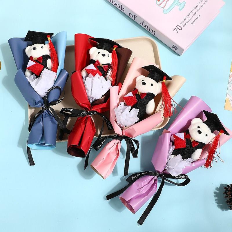 Product Introduction of Animal Bouquet Chic Graduation Bear Bouquet Lovely Elegant Doctoral Bear Toy Cartoon Bear Plush Bouquet Birthday Party 8