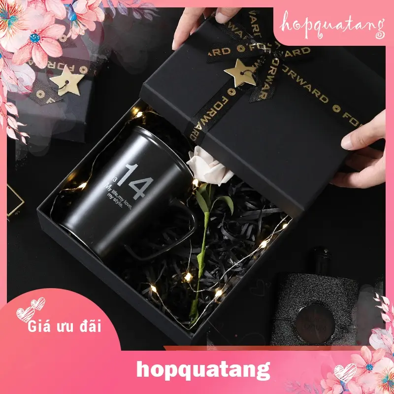 Hộp quà tặng hộp quà sinh nhật gắn nơ ngôi sao màu đen 3
