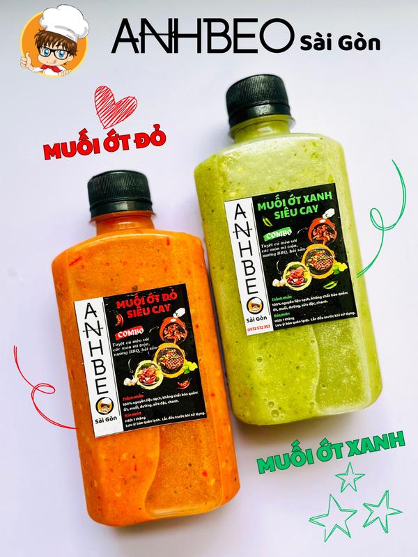 Combo 2 chai Muối ớt xanh đỏ chấm đồ nướng, BBQ, muối chấm hải sản, bánh tráng trộn, gà ủ muối, xiên que, trộn gỏi