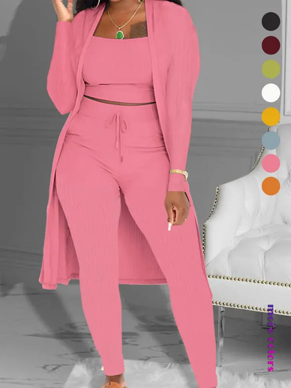 Women's Plain Long Sleeve Open Front Cardigan & Tie Front Leggings & Sleeveless Cropped Top Set, Casual Chic Elegant Fashion Cozy Breathable Women's Lounge Outfits for Fall, Ladies Fall Co-ord Sets, Womenswear, Clothes 7