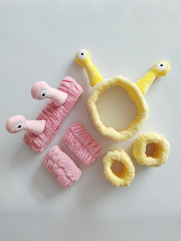 Cute Snail Tendons Hair Band & Wristband Set, for Face Wash/ Makeup, Hair Accessories for Women & Girls 0