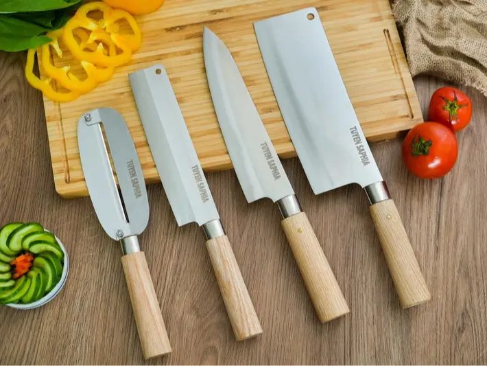 [Dụng Cụ Bếp Tuyền Saphia] Combo 4 Dao Tráng Gương - Chống Gỉ Sắc Bén Độ Cứng Cao 5