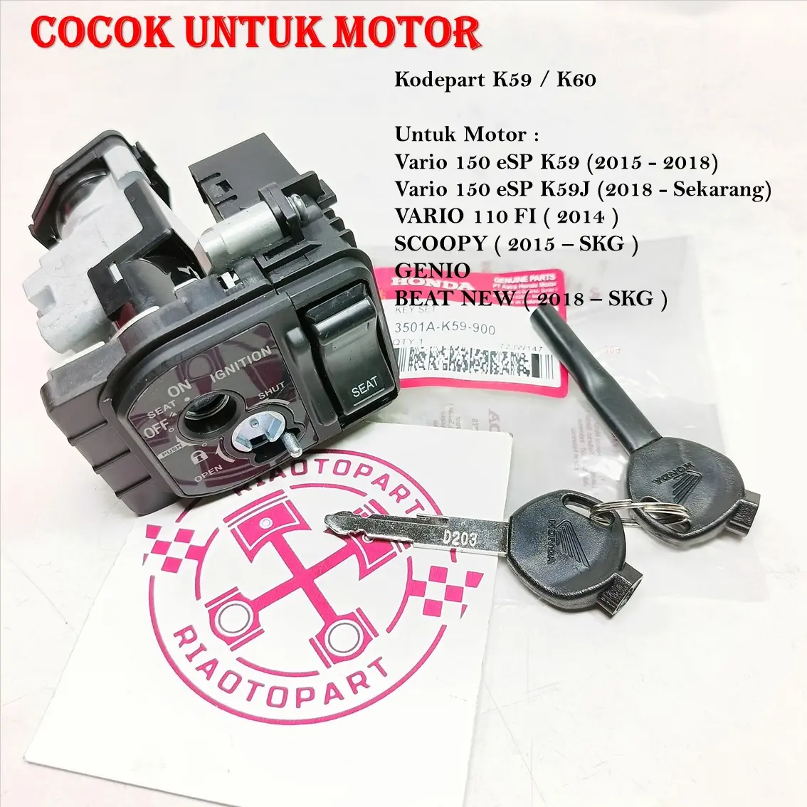 KUNCI KONTAK VARIO 125 / 150 ESP LED , SCOOPY ESP ( 2015 - 2022 ) GENIO , BEAT NEW KOMPLIT TOMBOL JOK Motorcycle