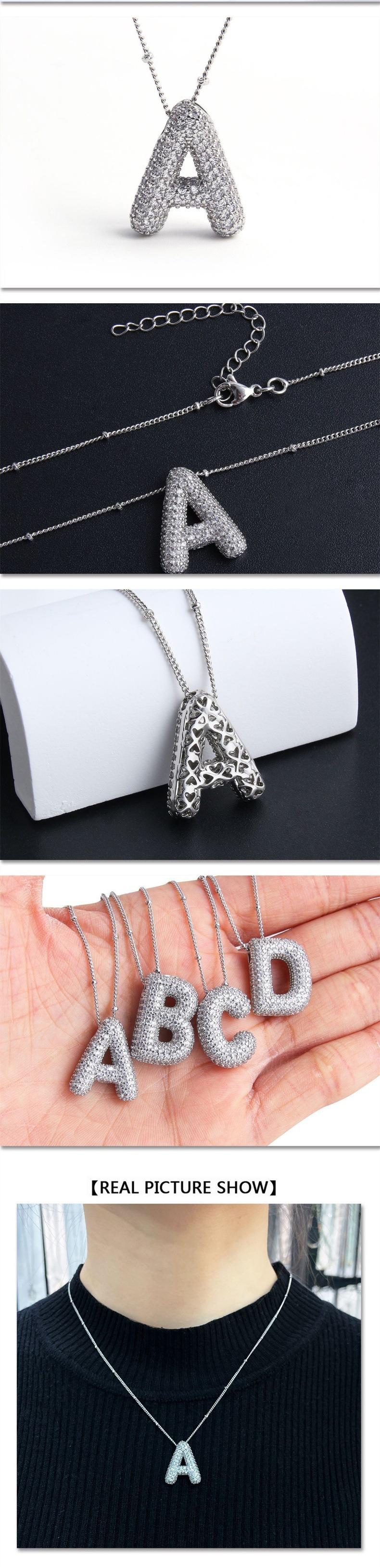 Product Introduction of Hot Sale Copper Inlaid Zircon 26 One English Letter Necklace Female Pendant Bubble Letter Personality Lucky Clavicle Chain 2