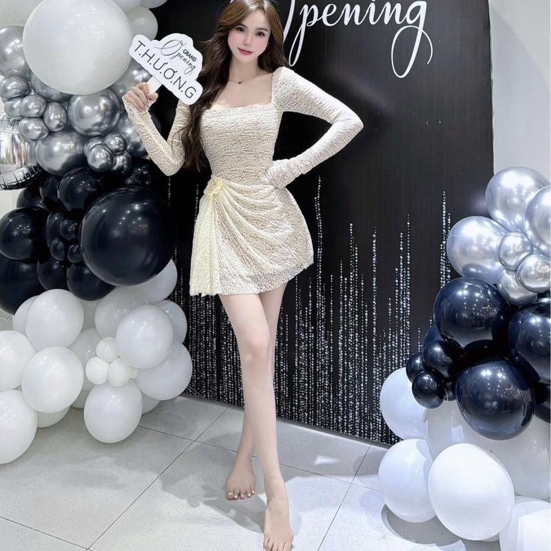 Đầm Ren Thiết Kế Cao Cấp Tina Store Tay Dài Xoắn Eo Dáng A Sang Trọng, Thanh Lịch Phù Hợp Đi Hẹn Hò, Đi Tiệc - Nữ, Women