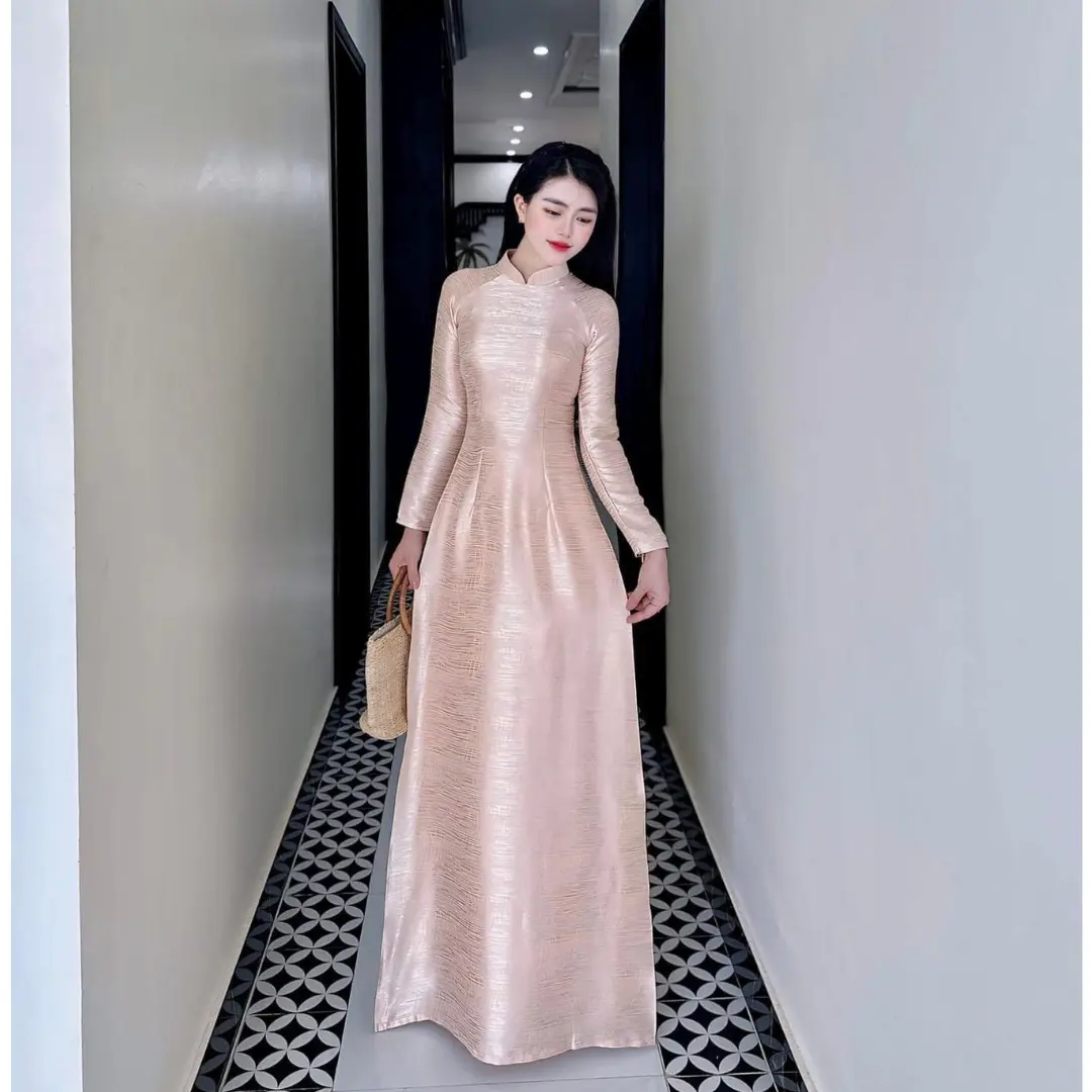 Áo Dài Truyền Thống Nữ  2 tà Cổ Cao Tay Dài , Chất  Lụa Vân Pháp Cao Cấp Women Dress