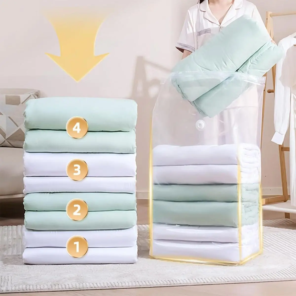 Vacuum Bags for Duvets   Thicker Vacuum Bags for Clothes with New Air Valve, 80% Save Space Vacuum Bags for Clothing for Travel Moving