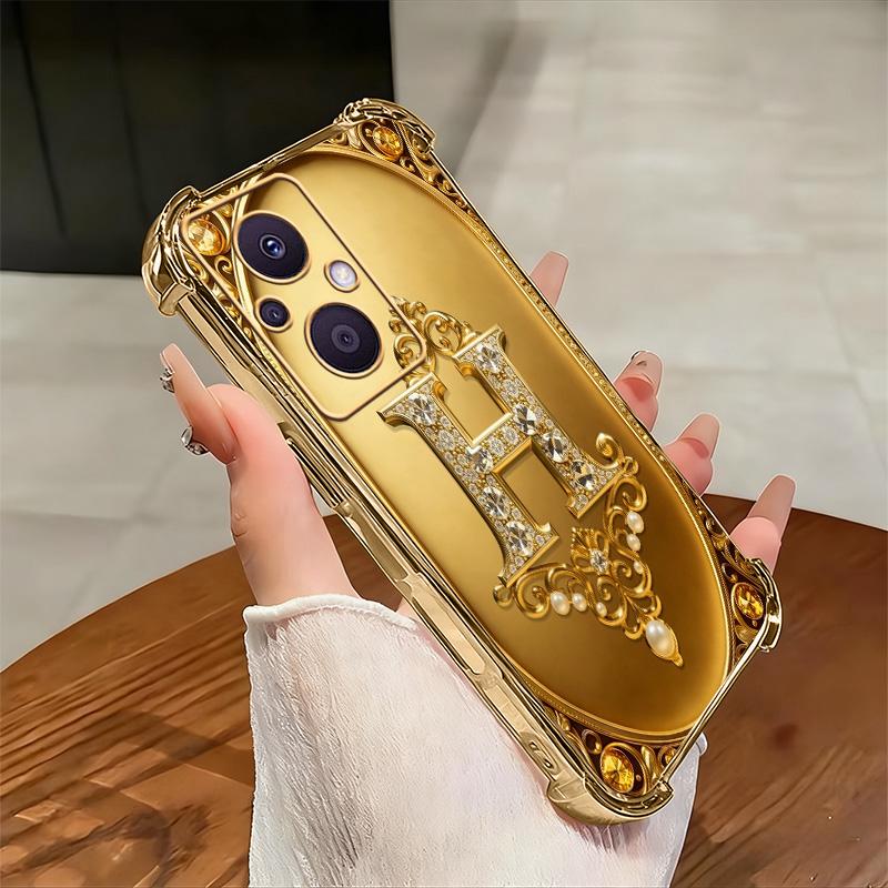 Cocok untuk casing ponsel OPPO Reno7 Z 5g Casing ponsel tahan benturan terbaru dengan bingkai emas dan motif huruf Prancis.-SJFS