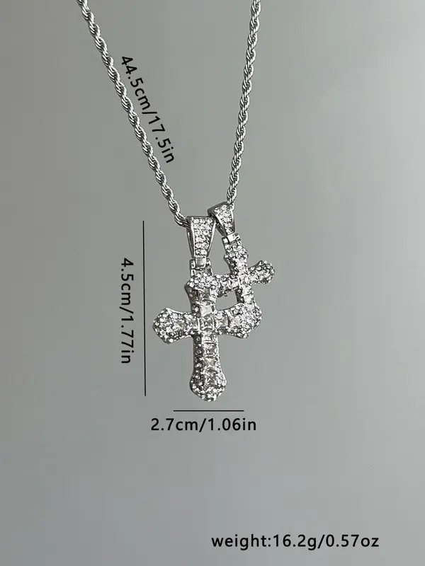 Rhinestone Decorated Cross Pendant Necklace, Fashion Jewelry for Party, Daily Clothing Decor, Trendy All-match & Exquisite Jewelry for Birthday Gift 1