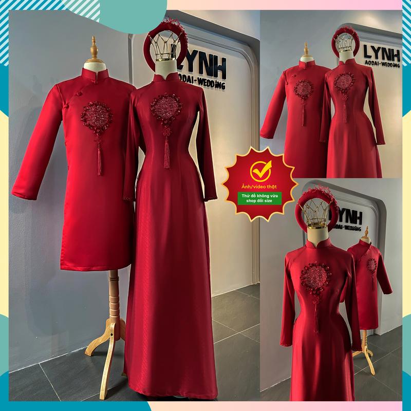 Áo dài cô dâu cưới THIẾT KẾ HOA KHÔ KẾT HỢP CHỮ HỈ - Áo Dài LYNH Nữ Women Dress Váy Cưới Áo Cưới Voan Kem