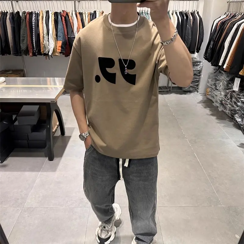 Short sleeved T-shirt men's trendy summer short sleeved 2024 new trend Instagram minimalist printed top