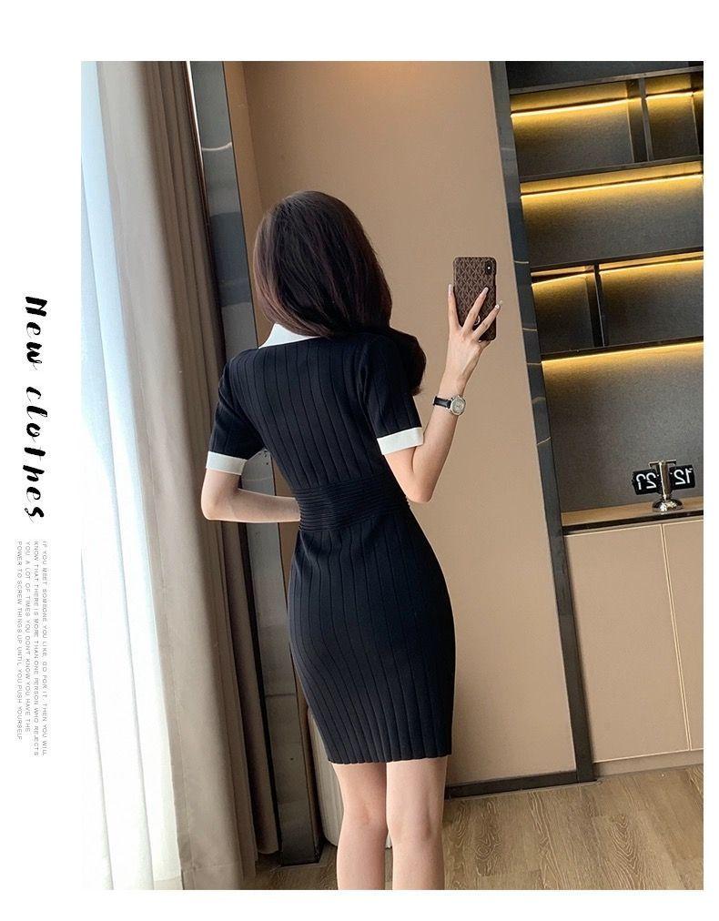 Product Introduction of Váy Dệt Kim Lụa Lạnh Cổ Polo Phong Cách Cổ Điển, Ôm Vừa Vặn, Váy Bodycon Ngắn, Cao Cấp, Hàng Mới Về Mùa Hè 24 Năm Nữ Dress Đen 19