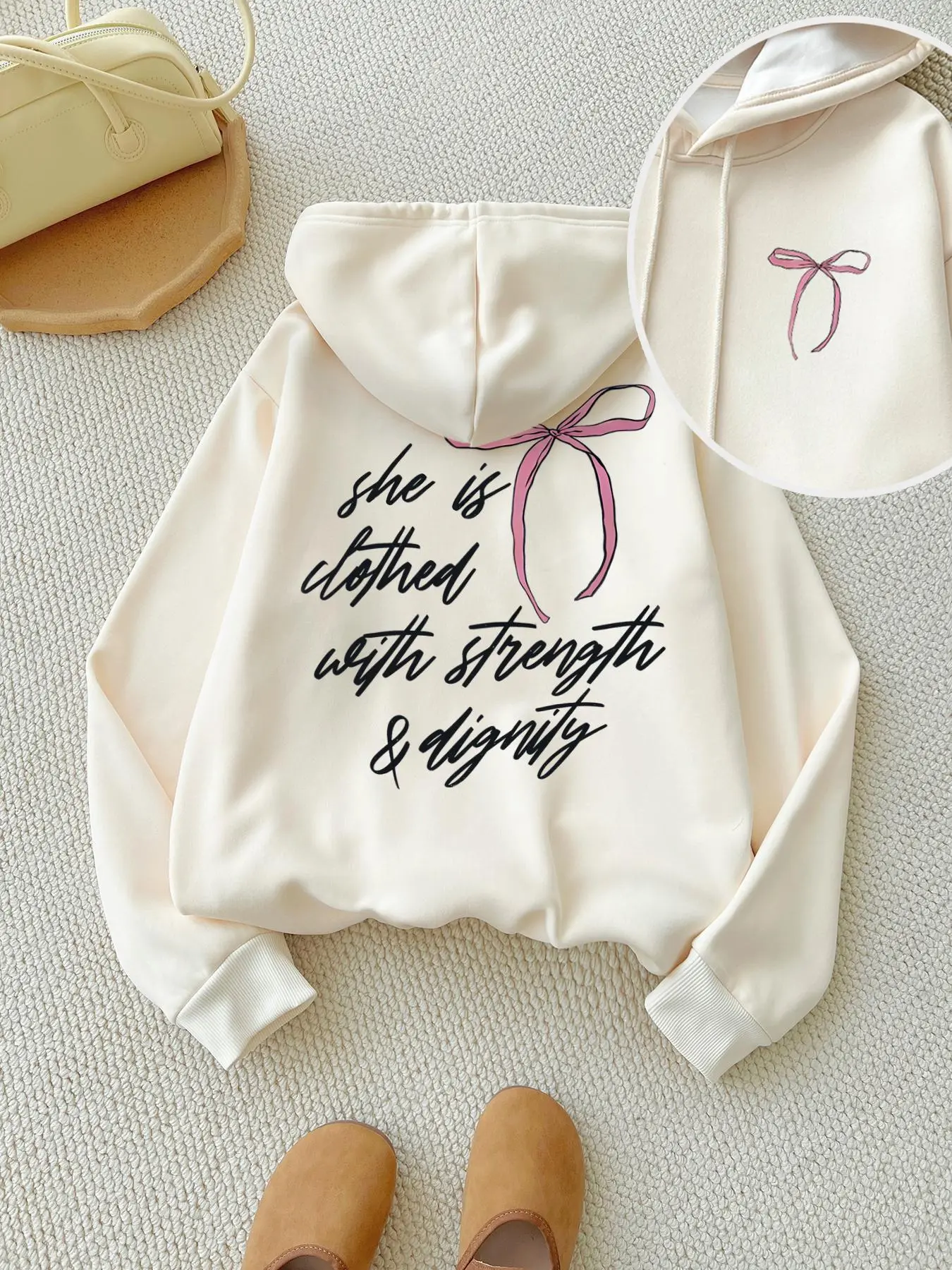 Women's Letter Print Drop Shoulder Thermal Lined Drawstring Hoodie, Fashion Casual Kangaroo Pocket Hooded Sweatshirt for Daily Holiday Outdoor Wear, Yoga Hoodie, Women Clothes for Fall & Winter