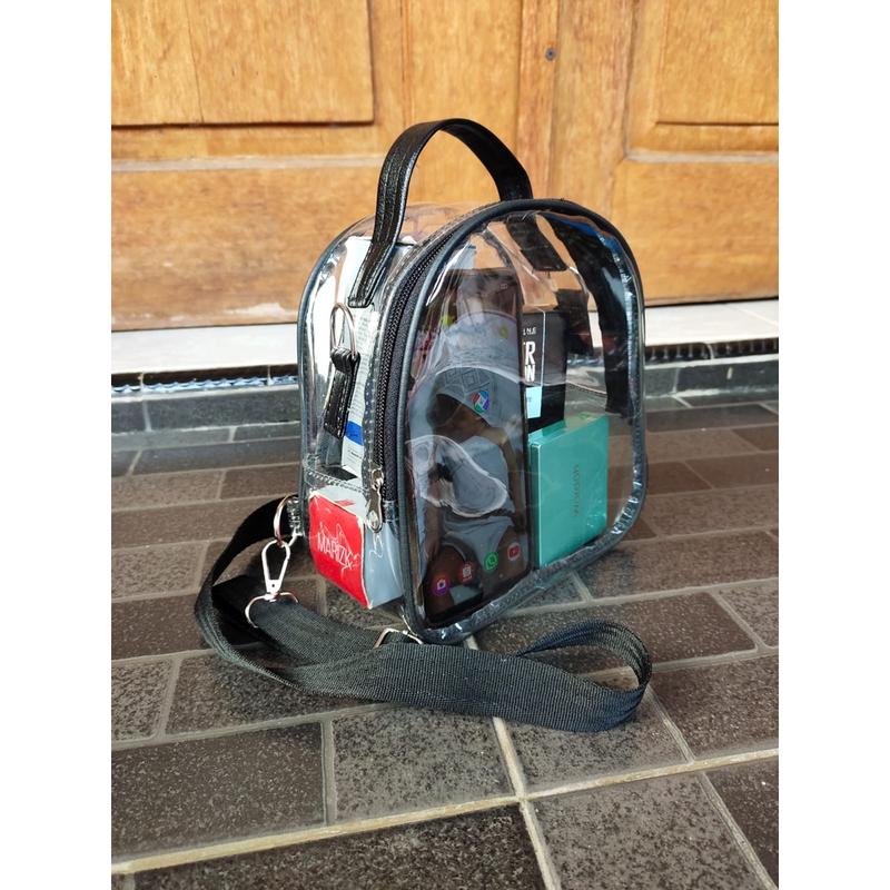Tas mika PVC peremium teransparan multipungsi ransel (aline) tas konser K-pop tas gendong tas selendang Polos Hitam Cokelat 2