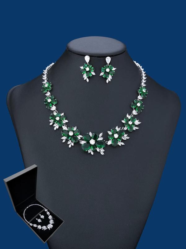 Flower Design Artificial Gemstone Jewelry Set, Elegant Necklace & Dangle Earrings for Party, Daily Decor, Trendy All-match & Exquisite Jewelry for Birthday Gift 4