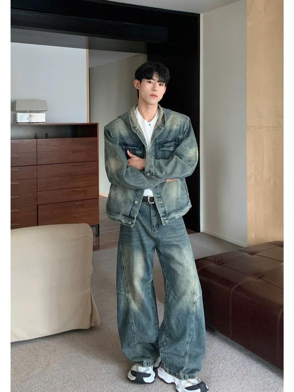 LITER STUDIO Set Denim Jacket Wash Form Boxy Unisex .Áo Khoác Denim Có Nón, Quần Baggy Ống Rộng. 1