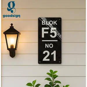 Nomor Rumah Akrilik Custom Text & Nomor Ukuran 30x15cm Desain Vertikal Minimalis Laser Cut Good Sign